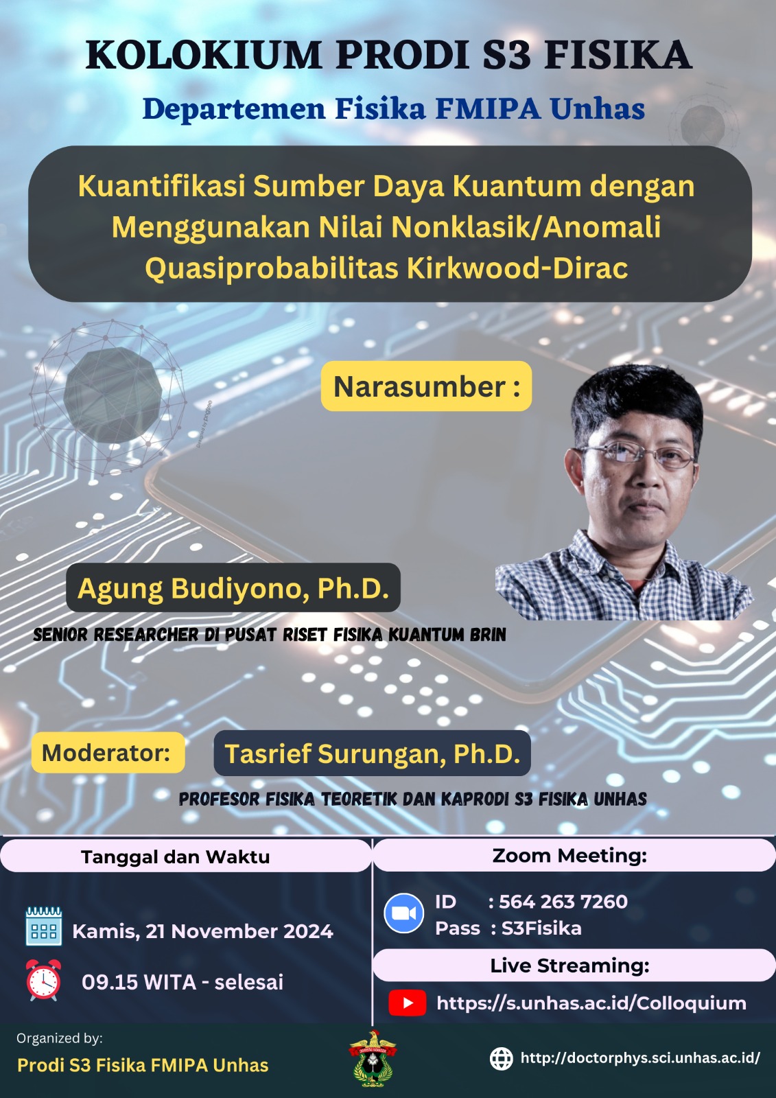 Kolokium Prodi S3 Fisika: Kuantifikasi Sumber Daya Kuantum Menggunakan Quasiprobabilitas Kirkwood-Dirac