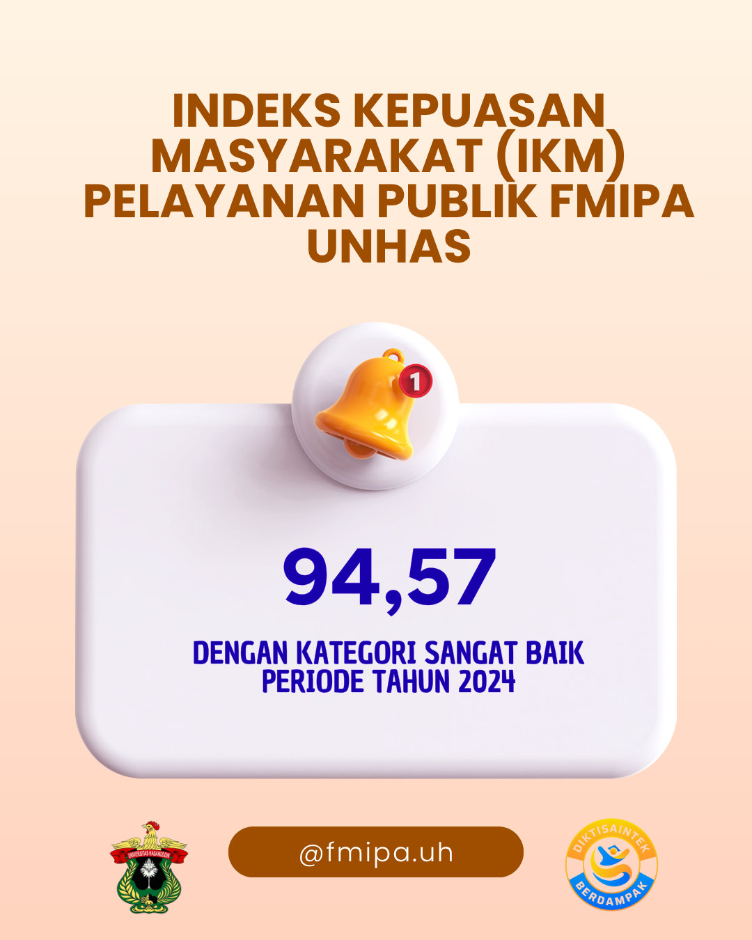 IKM Pelayanan Publik FMIPA Unhas Tahun 2024, dengan Nilai 94,57 Berada Pada Kategori Sangat Baik