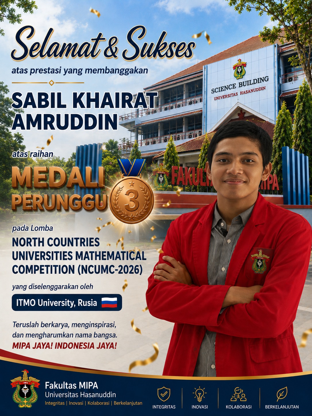 Mahasiswa FMIPA Unhas Raih Medali Perunggu pada NCUMC-2026 di Rusia