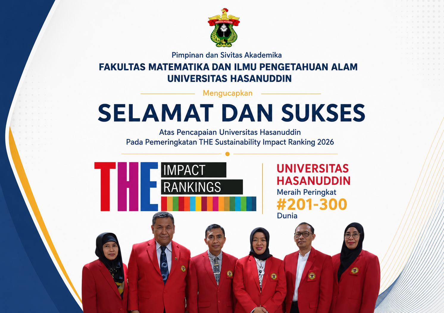 Unhas Raih Peringkat #201–300 Dunia pada THE Impact Rankings 2026, FMIPA Sampaikan Apresiasi