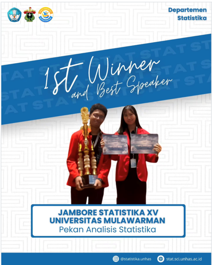 Mahasiswa Departemen Statistika FMIPA Unhas Raih Juara 1 dan Best Speaker pada Jambore Statistika XV Universitas Mulawarman
