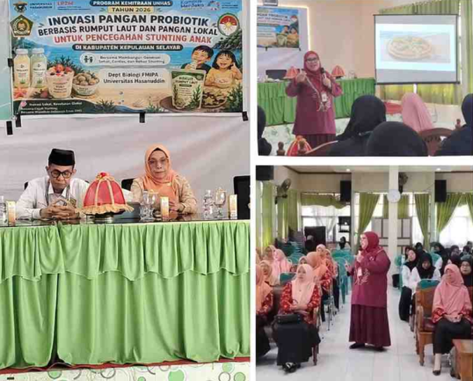 Departemen Biologi FMIPA Unhas dan Dharma Wanita Persatuan Kementerian Agama Selayar Perkuat Sinergi Cegah Stunting Melalui Inovasi Pangan Probiotik Berbasis Rumput Laut