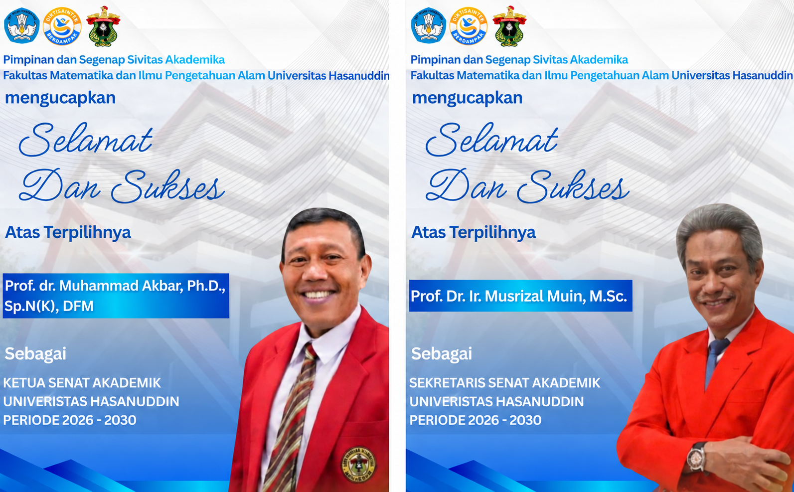 FMIPA Unhas Sampaikan Selamat Kepada Ketua Dan Sekretaris Senat Akademik Unhas Periode 2026-2030